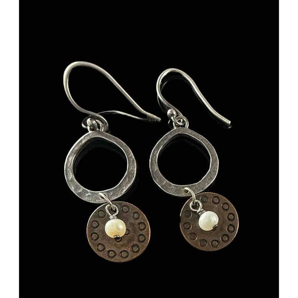 Silpada Silver Copper Earrings Freshwater Pearl Dangle Hook